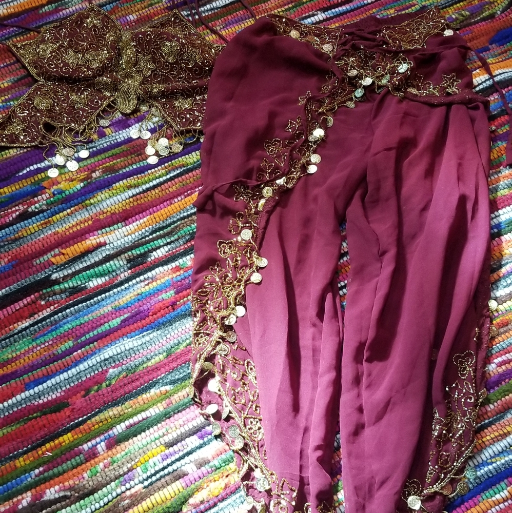 NWT Kirat Beaded Burgendy/Gold Belly Dance Set